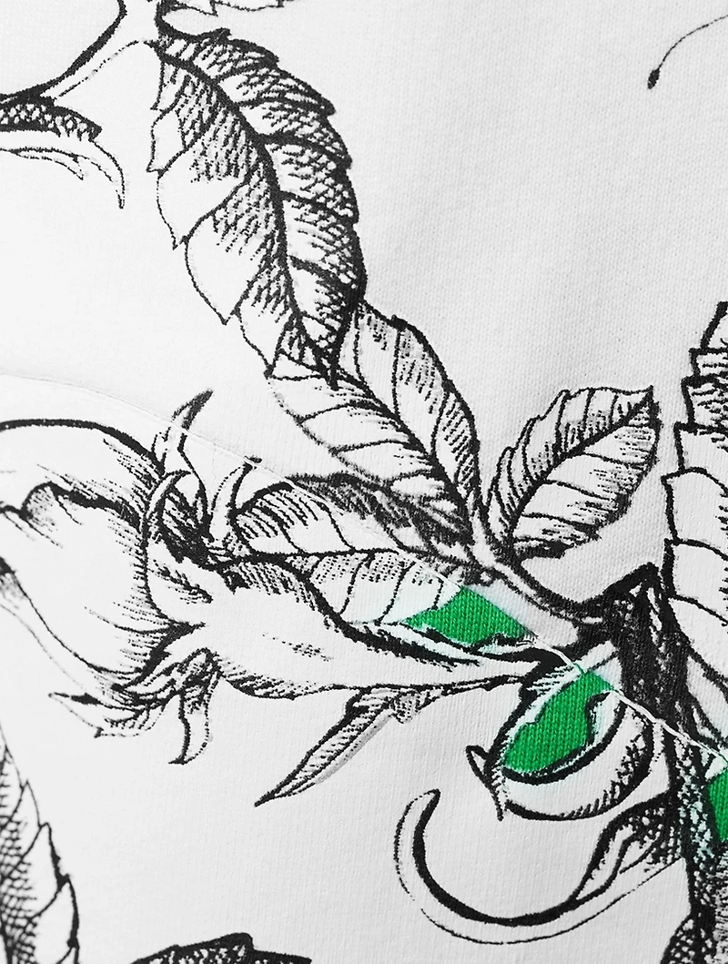 Cotton Hoodie Dark Blooming Print