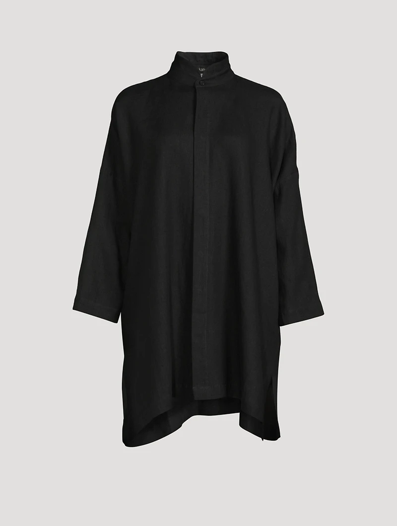Linen Double Stand Collar Long Shirt