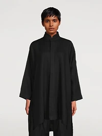 Linen Double Stand Collar Long Shirt