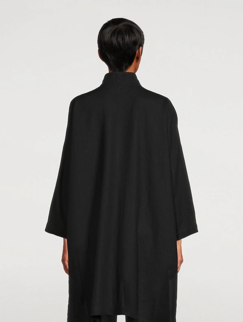 Linen Double Stand Collar Long Shirt