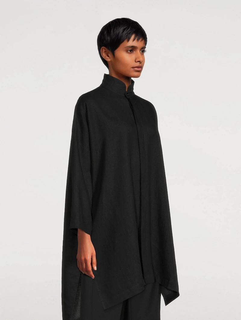 Linen Double Stand Collar Long Shirt