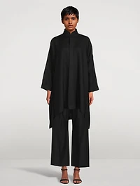 Linen Double Stand Collar Long Shirt