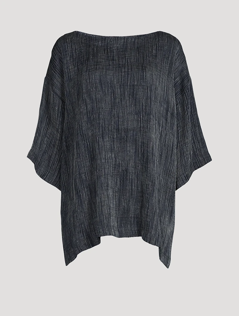 Linen-Blend Pleated T-Shirt