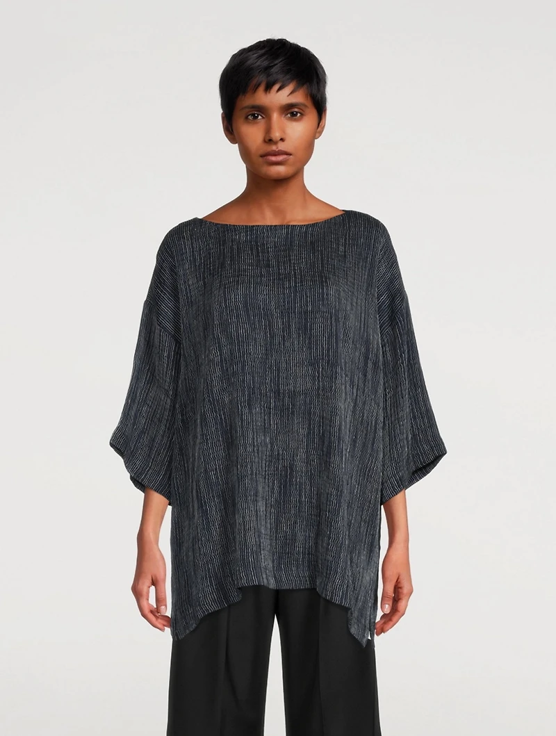 Linen-Blend Pleated T-Shirt