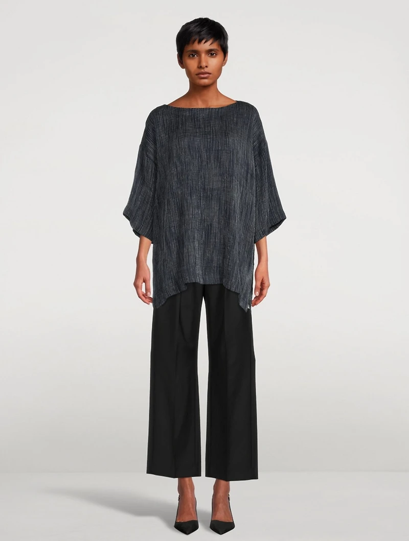 Linen-Blend Pleated T-Shirt