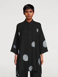 Silk Collarless Shirt With Shibori Disc Detail