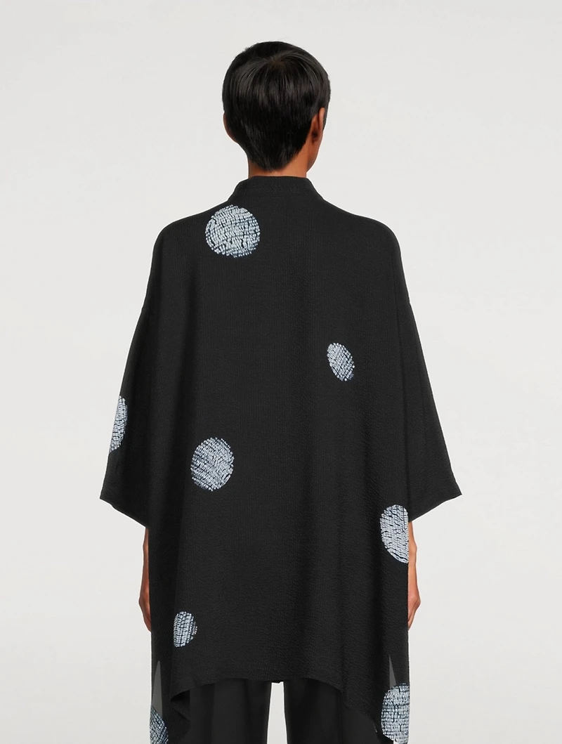 Silk Collarless Shirt With Shibori Disc Detail
