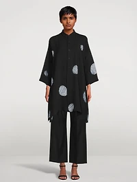 Silk Collarless Shirt With Shibori Disc Detail