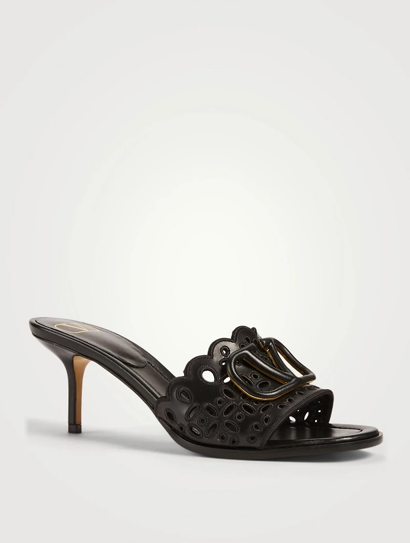 VLOGO Leather Heeled Mule Sandals With San Gallo Embroidery