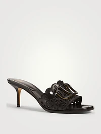 VLOGO Leather Heeled Mule Sandals With San Gallo Embroidery