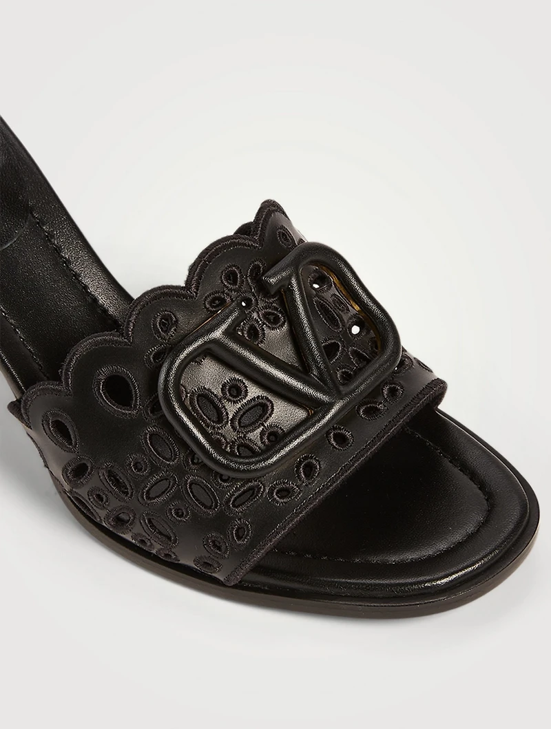 VLOGO Leather Heeled Mule Sandals With San Gallo Embroidery