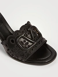 VLOGO Leather Heeled Mule Sandals With San Gallo Embroidery