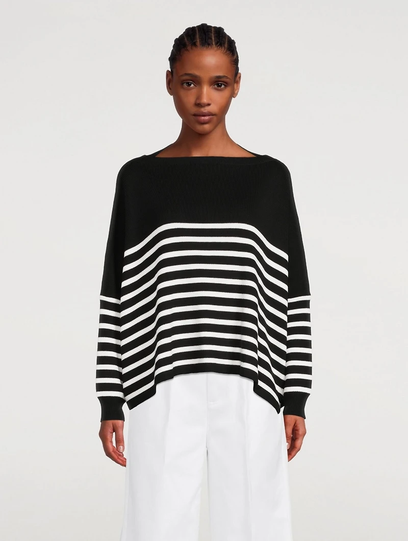 Cotton Boatneck Sweater Striped Print