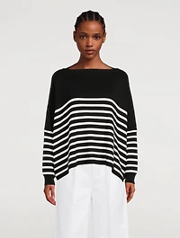Cotton Boatneck Sweater Striped Print