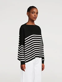 Cotton Boatneck Sweater Striped Print