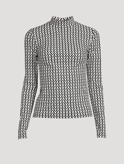 Jersey Long-Sleeve Top V Print