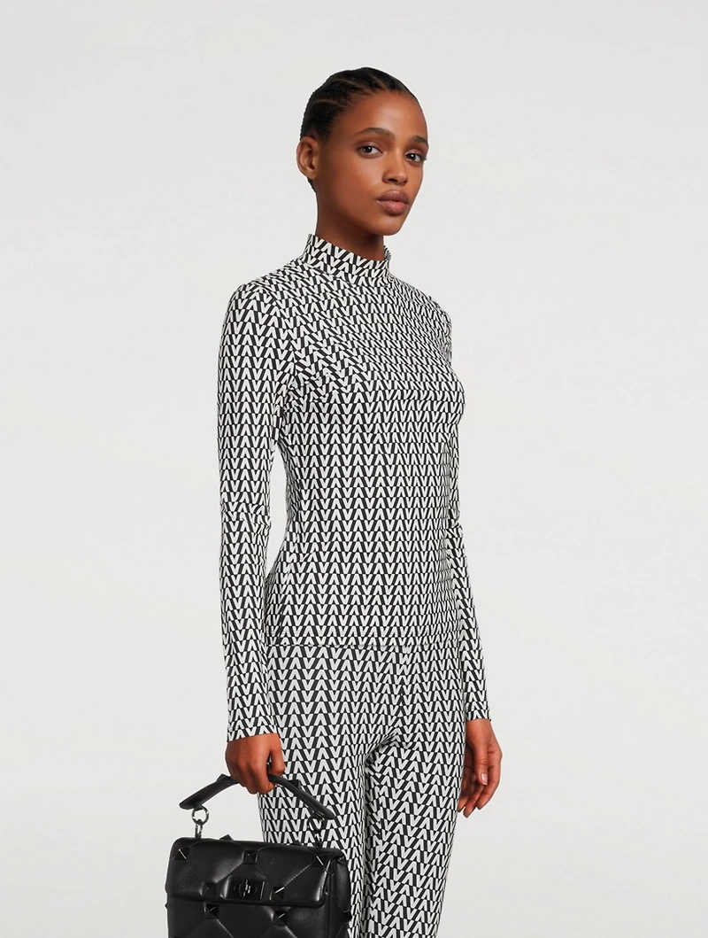 Jersey Long-Sleeve Top V Print