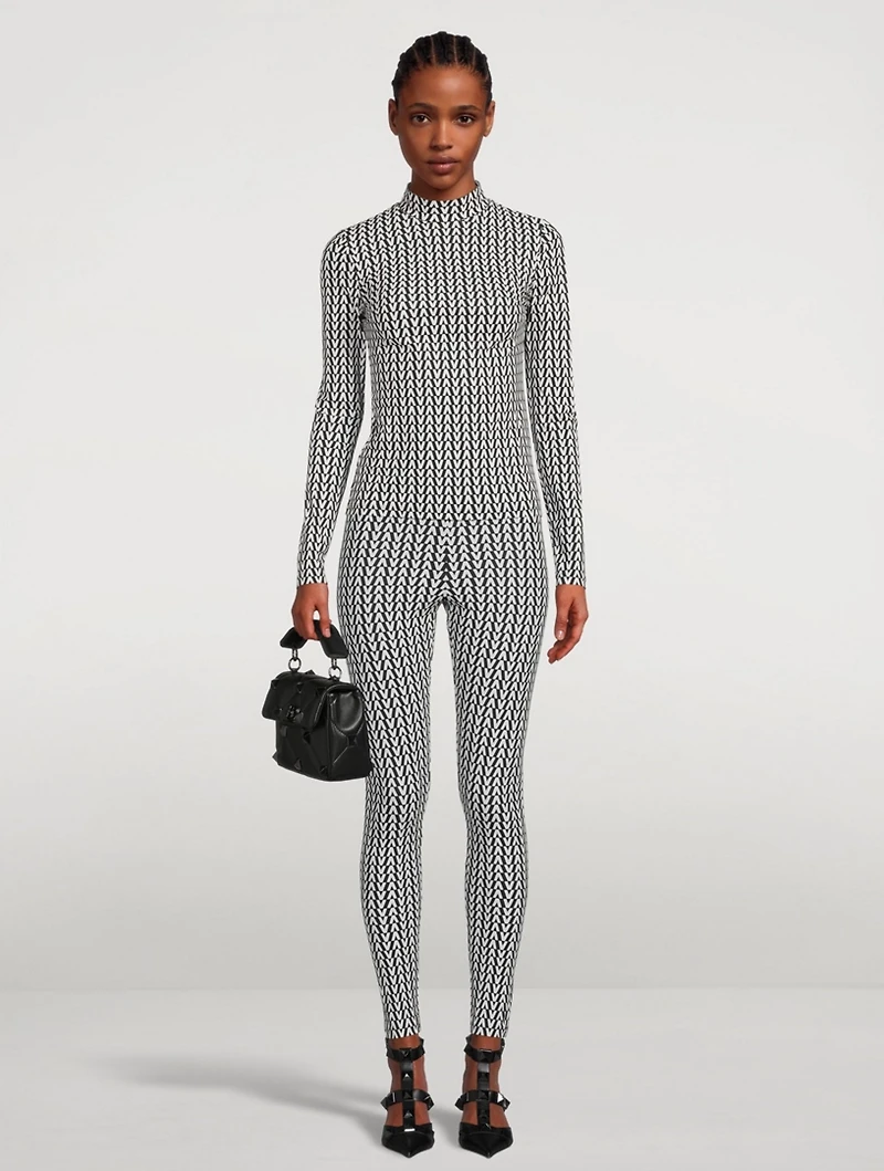 Jersey Long-Sleeve Top V Print