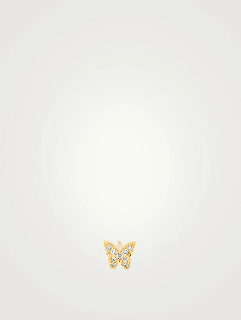 Baby 14K Gold Butterfly Stud Earring With Diamonds