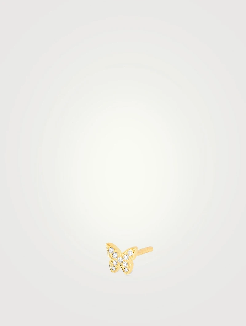 Baby 14K Gold Butterfly Stud Earring With Diamonds