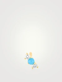 14K Gold Bar Stud Earring With Turquoise And Diamonds