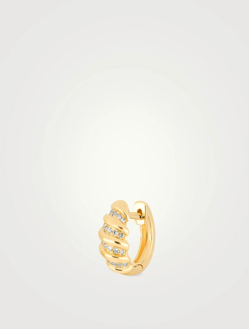 Jumbo 14 Gold Twist Huggie Hoop Earring With Diamonds
