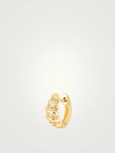 Jumbo 14 Gold Twist Huggie Hoop Earring With Diamonds