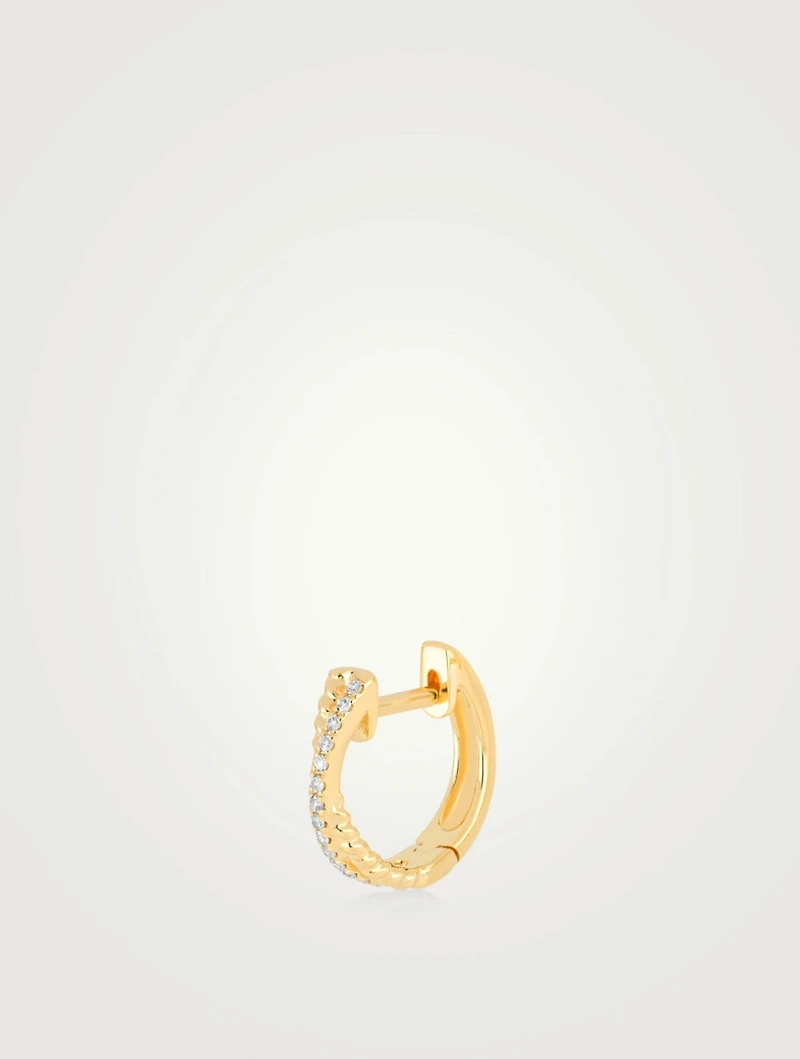14K Gold Interlocking Twist Huggie Hoop Earring With Diamonds