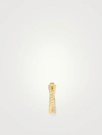14K Gold Interlocking Twist Huggie Hoop Earring With Diamonds