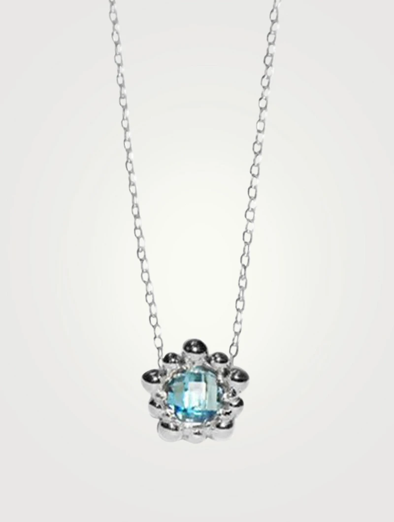 Micro Dew Drop Silver Solitaire Necklace With Topaz