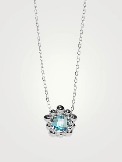 Micro Dew Drop Silver Solitaire Necklace With Blue Topaz