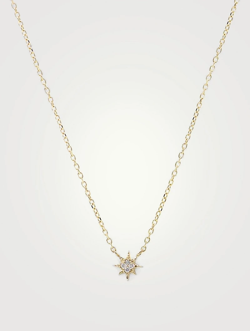 Micro Aztec 14K Gold North Star Necklace With Diamonds