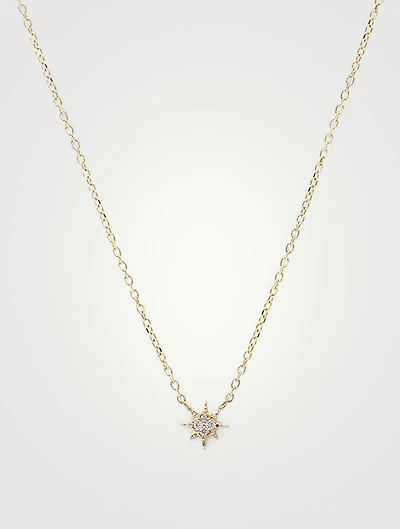 Micro Aztec 14K Gold North Star Necklace With Diamonds