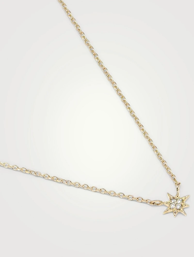 Micro Aztec 14K Gold North Star Necklace With Diamonds