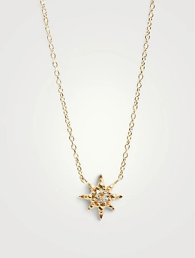 Micro Aztec 14K Gold Starburst Necklace With Topaz