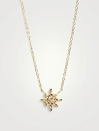 Micro Aztec 14K Gold Starburst Necklace With Topaz