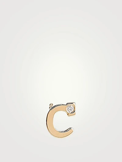 Love Letter 14K Gold C Initial Stud Earring With Diamond