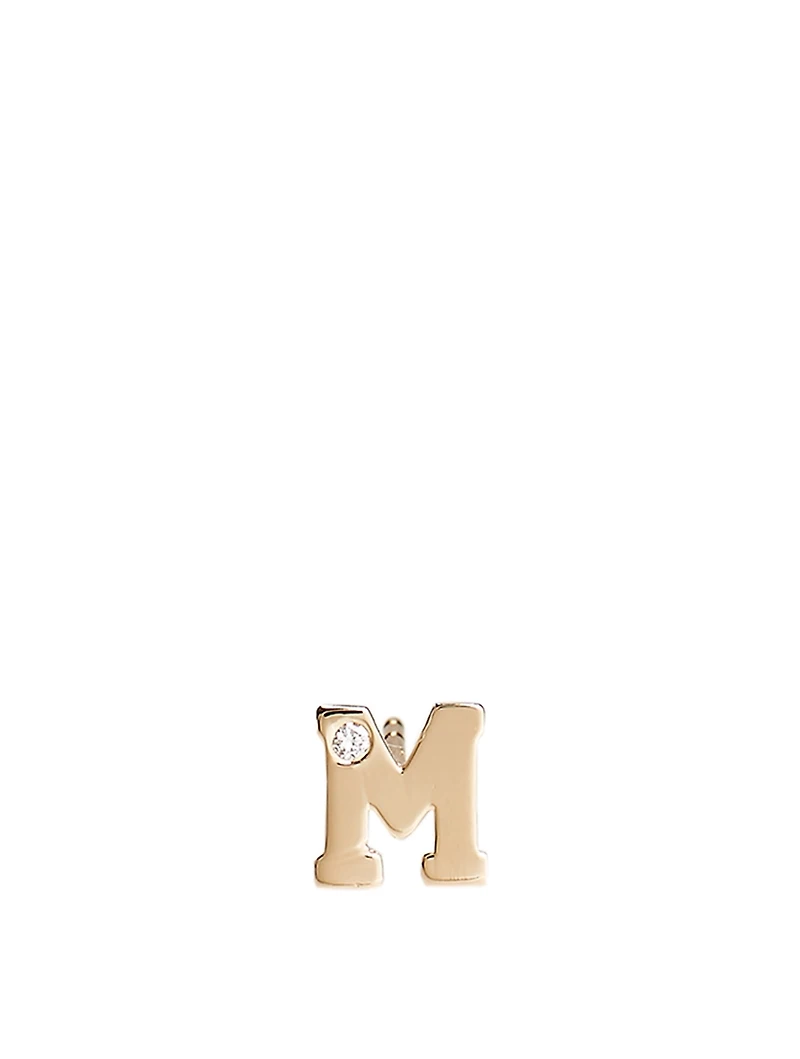 Love Letter Gold M Initial Stud Earring With Diamond