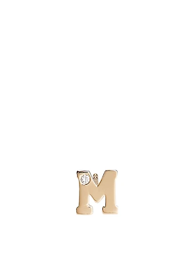 Love Letter Gold M Initial Stud Earring With Diamond