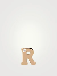 Love Letter 14K Gold R Initial Stud Earring With Diamond