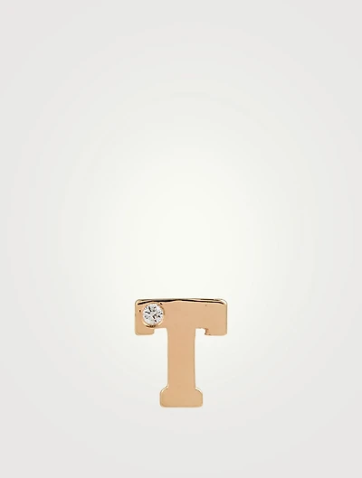 Love Letter 14K Gold T Initial Stud Earring With Diamond