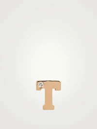 Love Letter 14K Gold T Initial Stud Earring With Diamond
