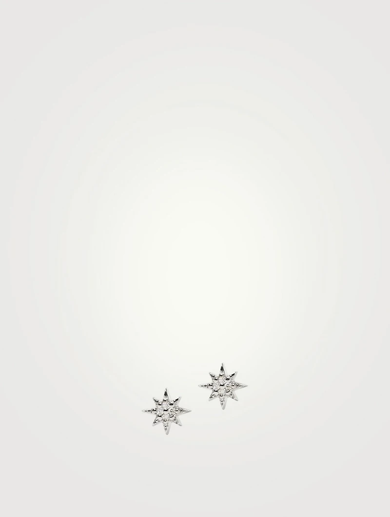 Micro Aztec Silver North Star Stud Earrings With White Sapphire