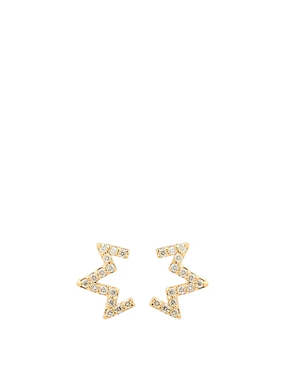 Aztec 14K Gold Starburst Zig Zag Stud Earrings With Diamonds