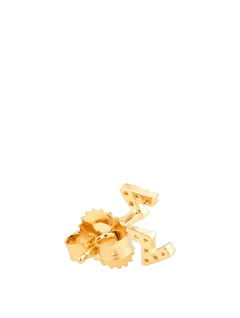 Aztec 14K Gold Starburst Zig Zag Stud Earrings With Diamonds
