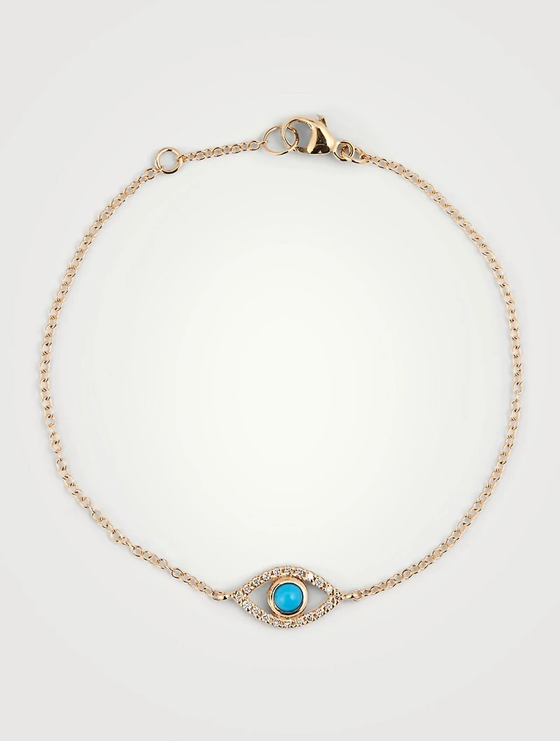 Classique 14K Gold Evil Eye Bracelet With Sleeping Beauty Turquoise And Diamonds