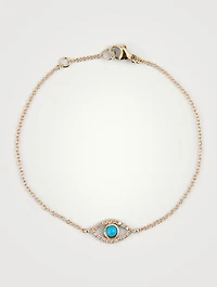 Classique 14K Gold Evil Eye Bracelet With Sleeping Beauty Turquoise And Diamonds