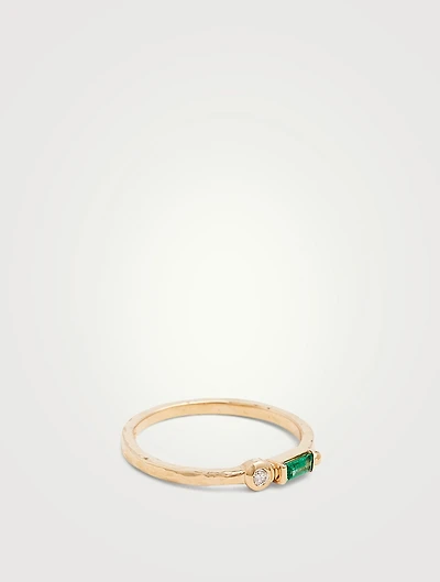 Cléo Gold Baguette Stackable Ring With Emerald And Diamond