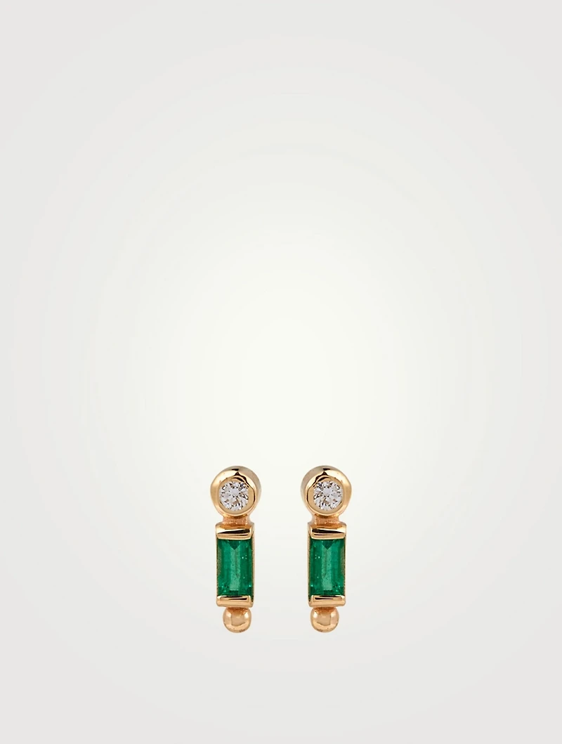 Cléo 1K Gold Baguette Stud Earrings With Emeralds And Diamonds