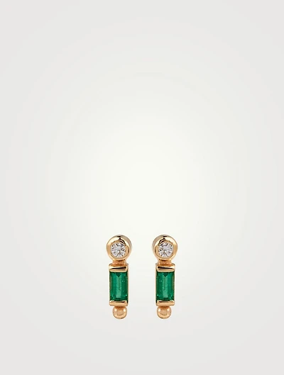 Cléo 1K Gold Baguette Stud Earrings With Emeralds And Diamonds
